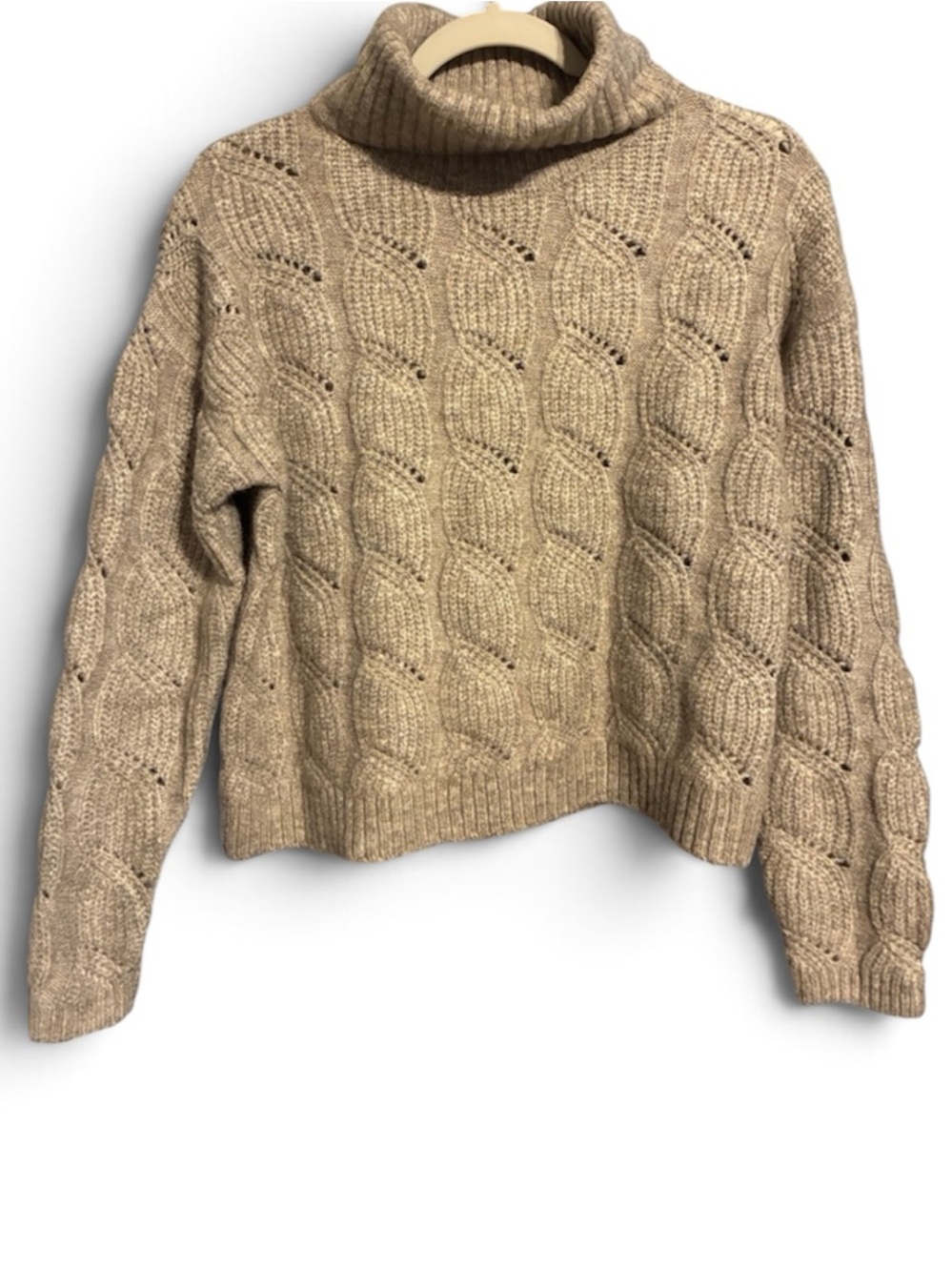 New! Pink Rose Taupe Tan Cable Knit Turtleneck Sweater Medium NWT
